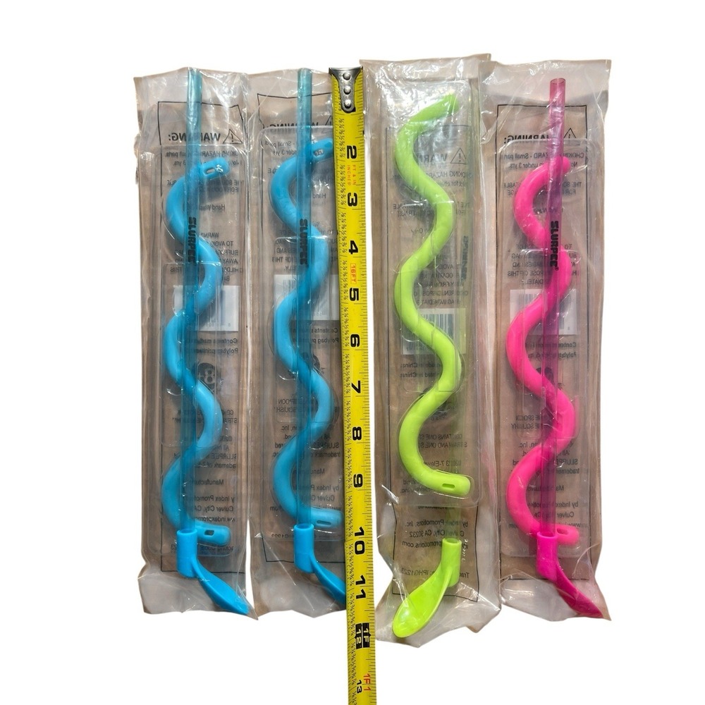 7 ELEVEN 7-11 SET OF 4 SLURPEE STRAWS NEW STRAWS WITH SPOONS And SQUISHY - Picture 3 of 4